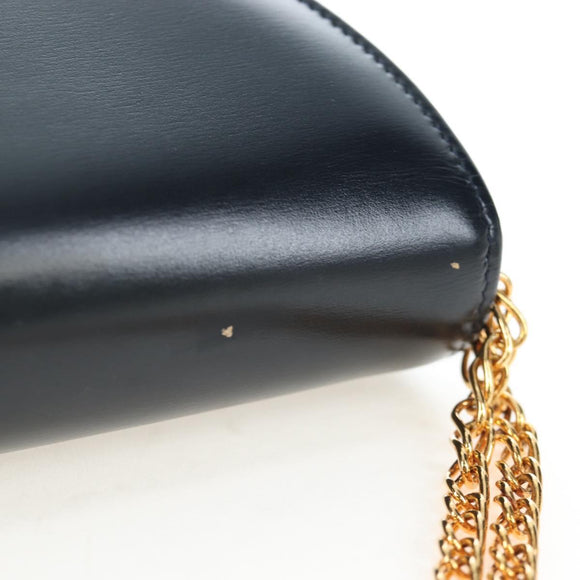 CARTIER Chain Shoulder Bag Leather Navy Gold Auth 201192V