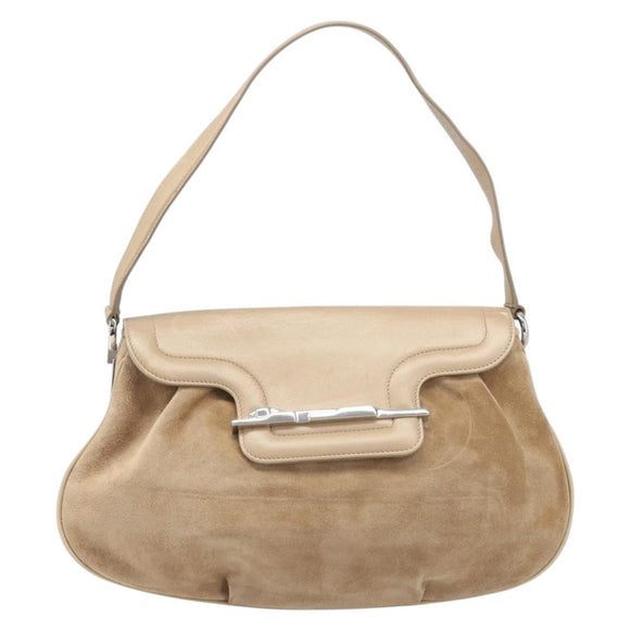 CARTIER PANTHERE Hand Bag Suede Beige Silver Auth 201200V
