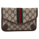 GUCCI GG Supreme Web Sherry Line Pouch PVC Beige Auth 201201A-2