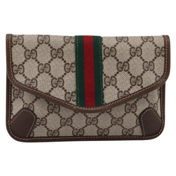 GUCCI GG Supreme Web Sherry Line Pouch PVC Beige Auth 201201A