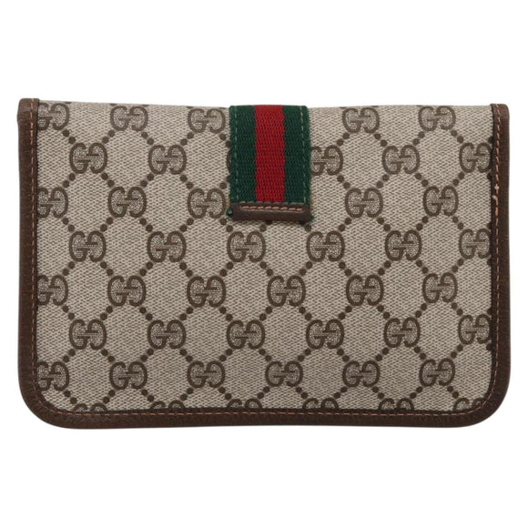 GUCCI GG Supreme Web Sherry Line Pouch PVC Beige Auth 201201A