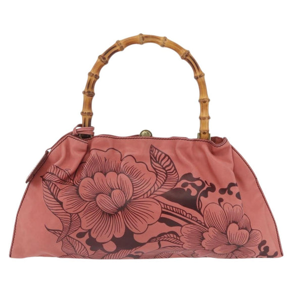 GUCCI Bamboo Hand Bag Leather Pink Gold 95231 Auth 201206V