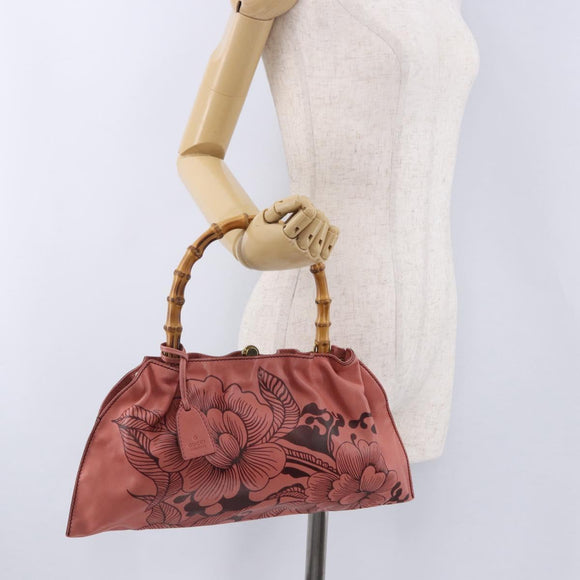 GUCCI Bamboo Hand Bag Leather Pink Gold 95231 Auth 201206V