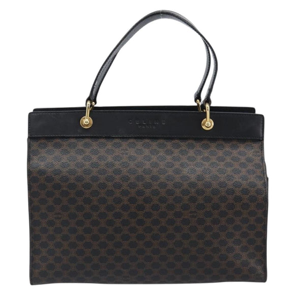 CELINE Macadam Hand Bag PVC Leather Black Gold Tone Auth 201208