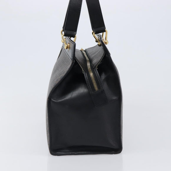 CELINE Macadam Hand Bag PVC Leather Black Gold Tone Auth 201208