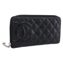 CHANEL Cambon Line Matelasse Long Wallet Leather Black Silver CC Auth 201210A-1