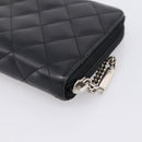 CHANEL Cambon Line Matelasse Long Wallet Leather Black Silver CC Auth 201210A-10