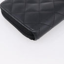 CHANEL Cambon Line Matelasse Long Wallet Leather Black Silver CC Auth 201210A-11