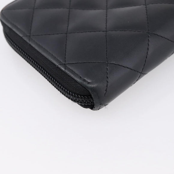 CHANEL Cambon Line Matelasse Long Wallet Leather Black Silver CC Auth 201210A