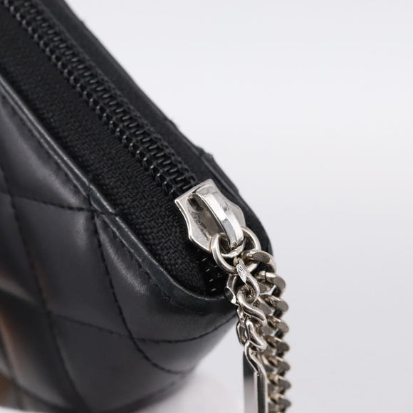 CHANEL Cambon Line Matelasse Long Wallet Leather Black Silver CC Auth 201210A