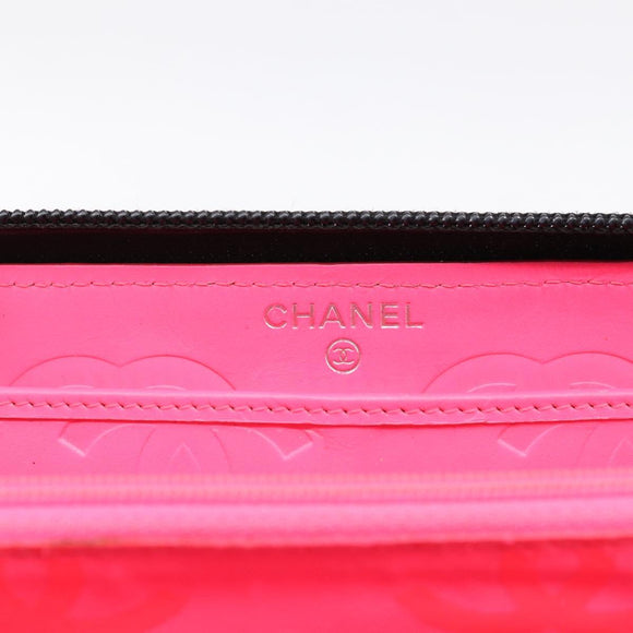 CHANEL Cambon Line Matelasse Long Wallet Leather Black Silver CC Auth 201210A