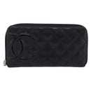 CHANEL Cambon Line Matelasse Long Wallet Leather Black Silver CC Auth 201210A-2
