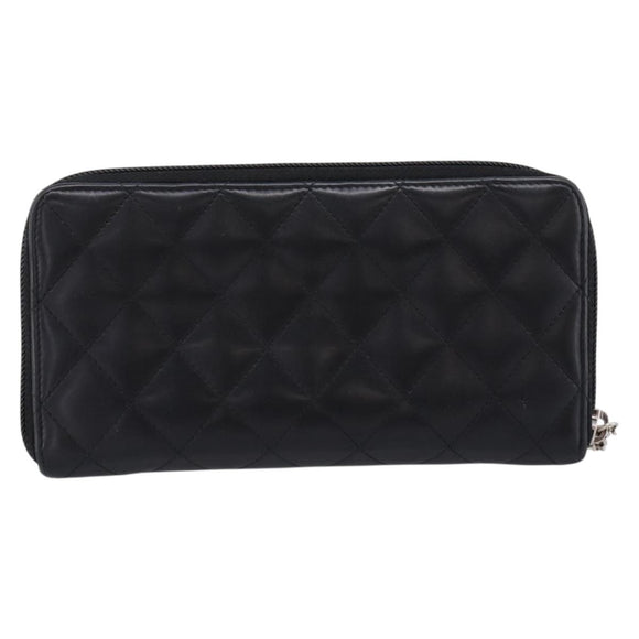 CHANEL Cambon Line Matelasse Long Wallet Leather Black Silver CC Auth 201210A