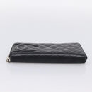 CHANEL Cambon Line Matelasse Long Wallet Leather Black Silver CC Auth 201210A-7
