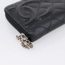 CHANEL Cambon Line Matelasse Long Wallet Leather Black Silver CC Auth 201210A-9