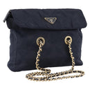 PRADA Chain Shoulder Bag Nylon Navy Gold Tone Auth 201216-1