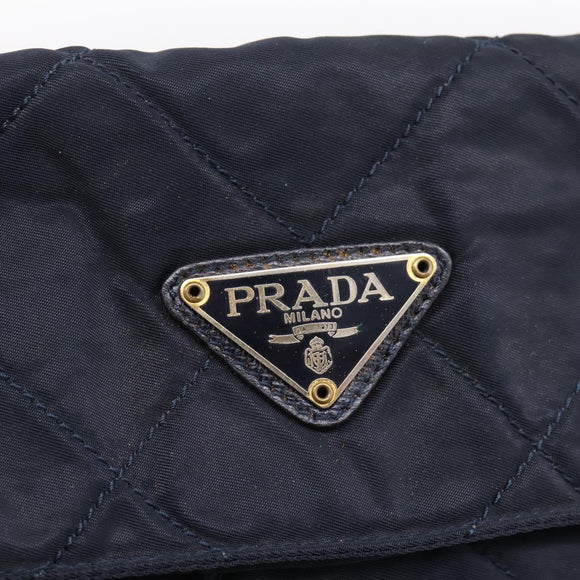 PRADA Chain Shoulder Bag Nylon Navy Gold Tone Auth 201216