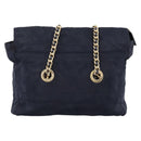 PRADA Chain Shoulder Bag Nylon Navy Gold Tone Auth 201216-3