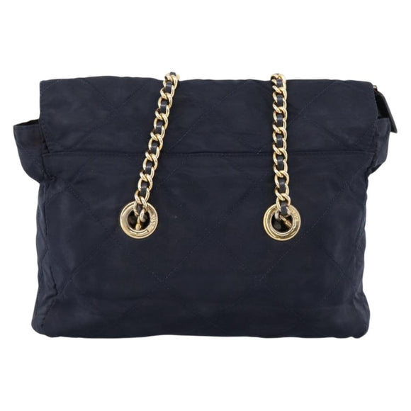 PRADA Chain Shoulder Bag Nylon Navy Gold Tone Auth 201216