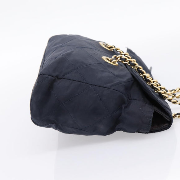 PRADA Chain Shoulder Bag Nylon Navy Gold Tone Auth 201216