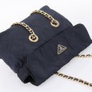 PRADA Chain Shoulder Bag Nylon Navy Gold Tone Auth 201216-6