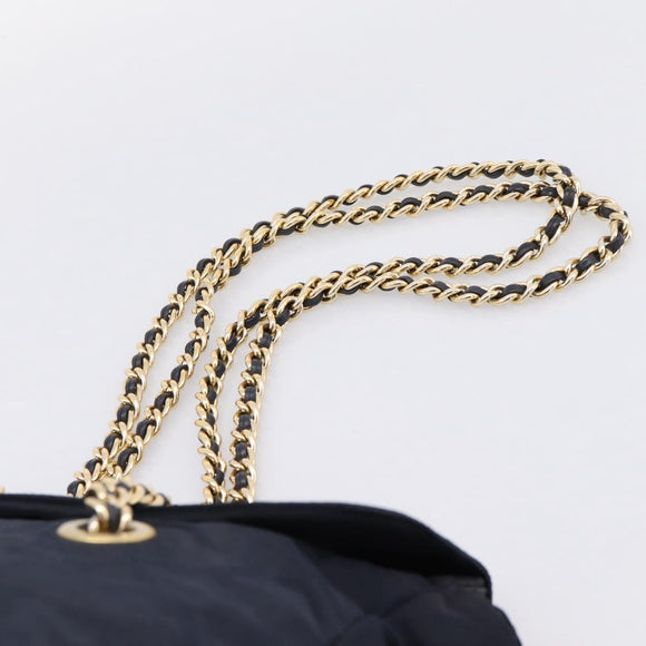 PRADA Chain Shoulder Bag Nylon Navy Gold Tone Auth 201216