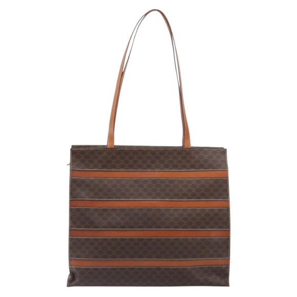 CELINE Macadam Tote Bag PVC Leather Brown Gold Tone Auth 201219