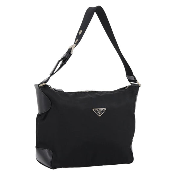 PRADA Shoulder Bag Nylon Black Silver Auth 201223A