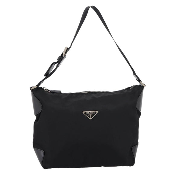 PRADA Shoulder Bag Nylon Black Silver Auth 201223A