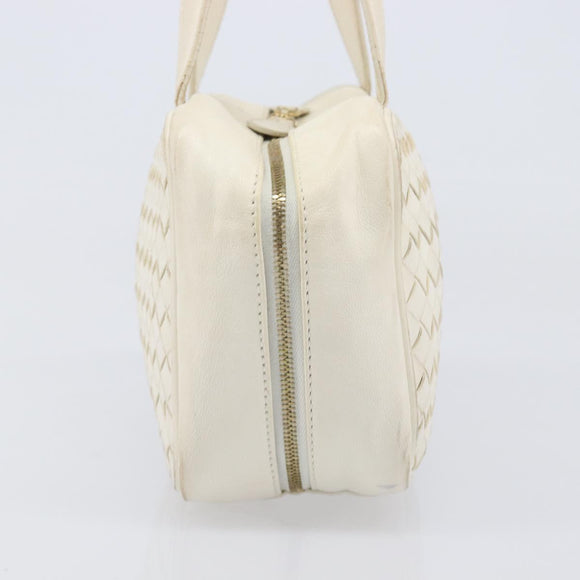 BOTTEGA VENETA INTRECCIATO Hand Bag Leather White Gold Tone 147740 Auth 201228