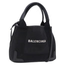 BALENCIAGA Navy Cabas XS Hand Bag Canvas Black Silver 390346 Auth 201237A-1
