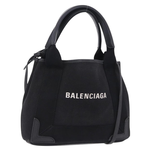 BALENCIAGA Navy Cabas XS Hand Bag Canvas Black Silver 390346 Auth 201237A