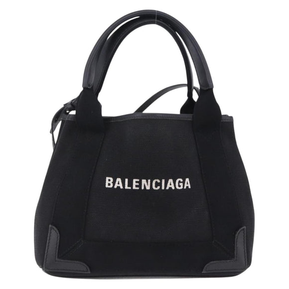 BALENCIAGA Navy Cabas XS Hand Bag Canvas Black Silver 390346 Auth 201237A