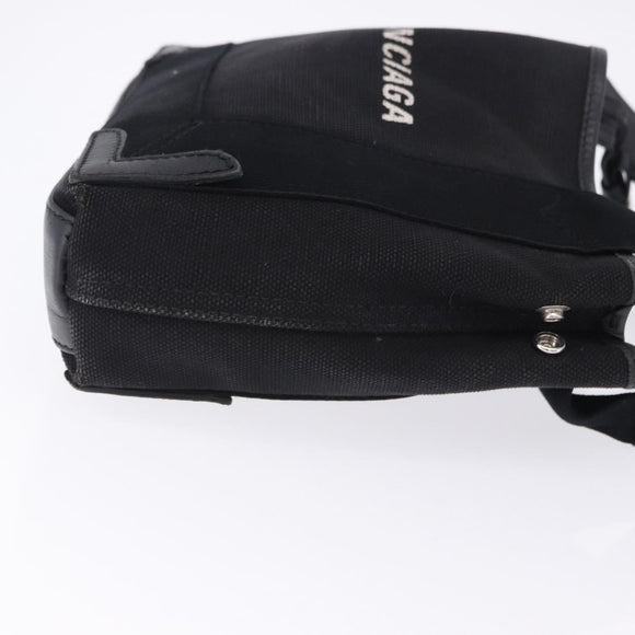BALENCIAGA Navy Cabas XS Hand Bag Canvas Black Silver 390346 Auth 201237A