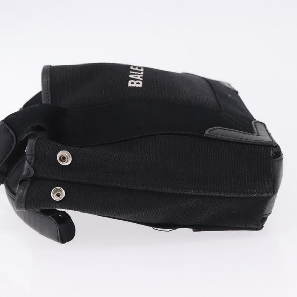 BALENCIAGA Navy Cabas XS Hand Bag Canvas Black Silver 390346 Auth 201237A
