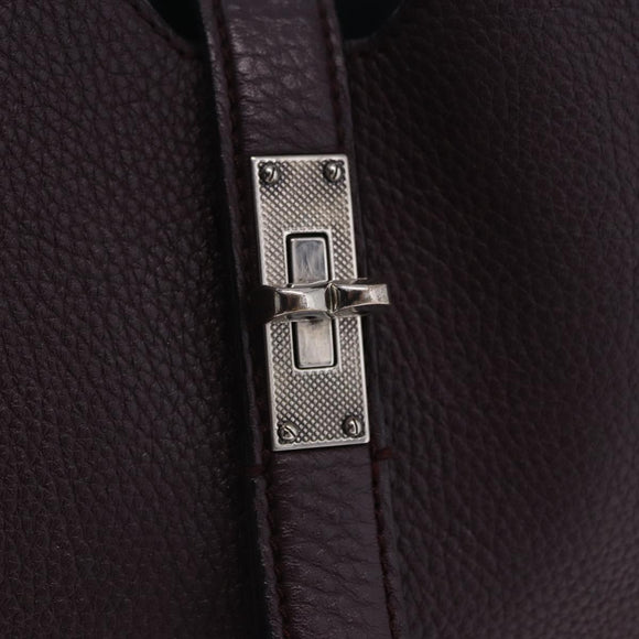 BALLY Shoulder Bag Leather Bordeaux Silver Auth 201238