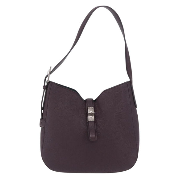BALLY Shoulder Bag Leather Bordeaux Silver Auth 201238