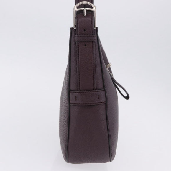 BALLY Shoulder Bag Leather Bordeaux Silver Auth 201238