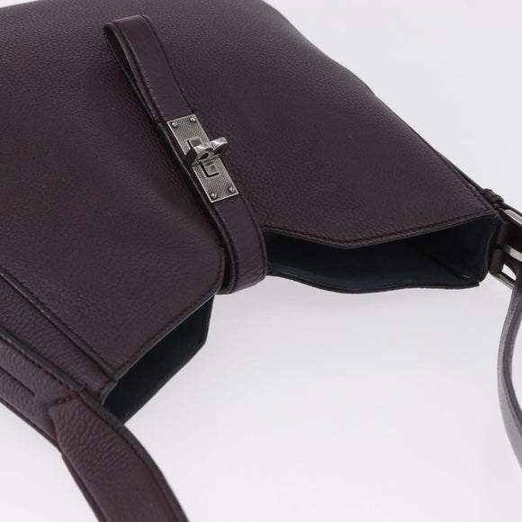 BALLY Shoulder Bag Leather Bordeaux Silver Auth 201238