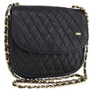 BALLY Chain Shoulder Bag Leather Black Gold Tone Auth 201246-1