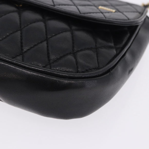 BALLY Chain Shoulder Bag Leather Black Gold Tone Auth 201246