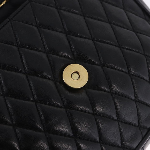 BALLY Chain Shoulder Bag Leather Black Gold Tone Auth 201246