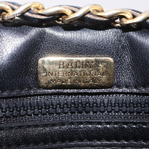 BALLY Chain Shoulder Bag Leather Black Gold Tone Auth 201246