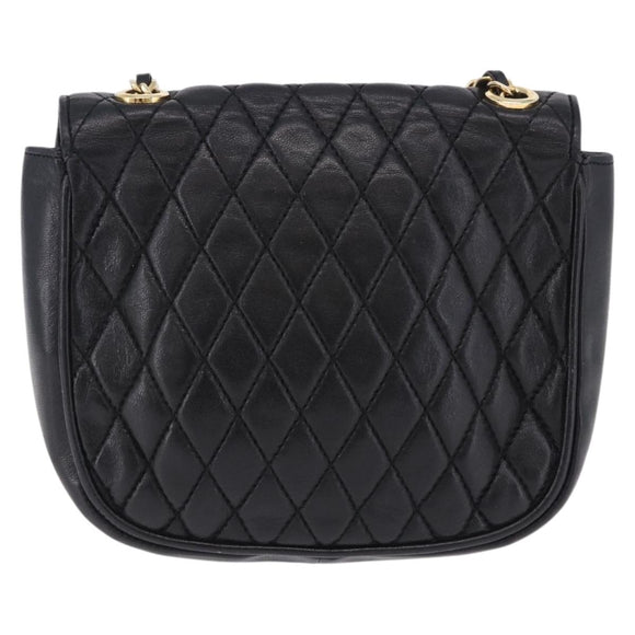 BALLY Chain Shoulder Bag Leather Black Gold Tone Auth 201246