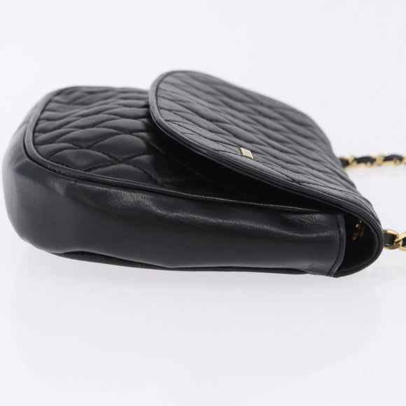 BALLY Chain Shoulder Bag Leather Black Gold Tone Auth 201246