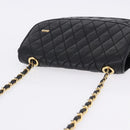 BALLY Chain Shoulder Bag Leather Black Gold Tone Auth 201246-6