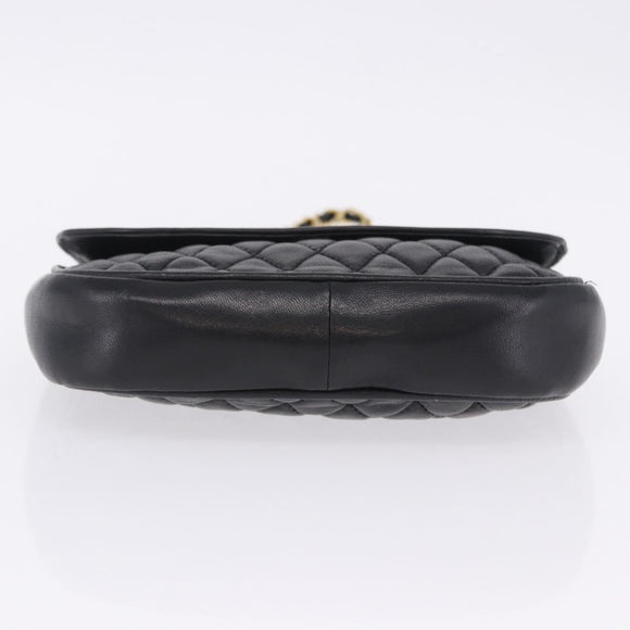 BALLY Chain Shoulder Bag Leather Black Gold Tone Auth 201246