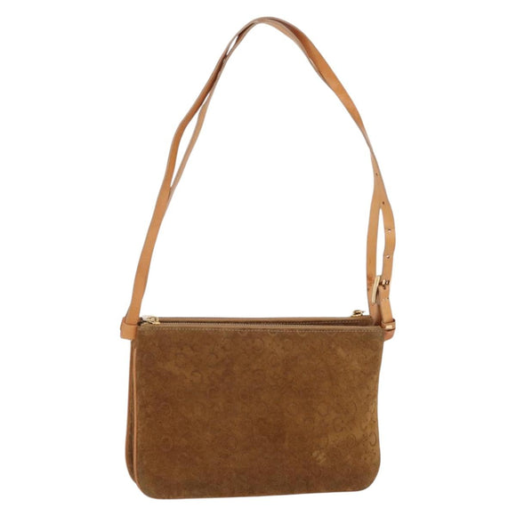CELINE C Macadam Canvas Shoulder Bag Suede Brown Gold Auth 201247