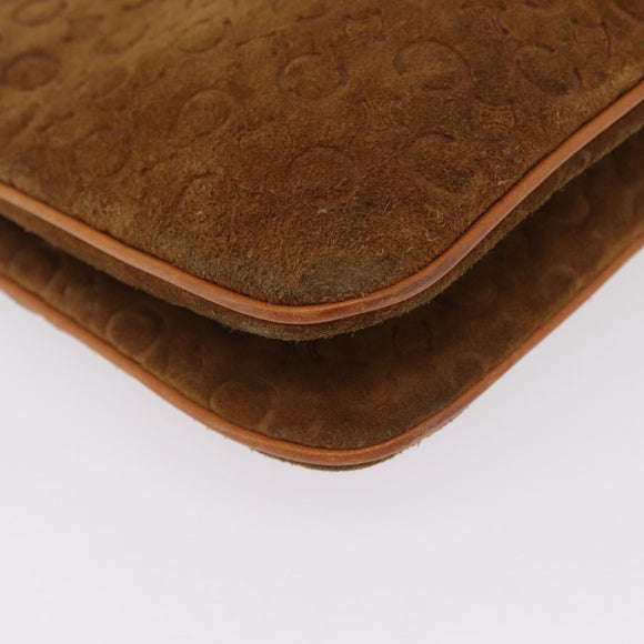 CELINE C Macadam Canvas Shoulder Bag Suede Brown Gold Auth 201247
