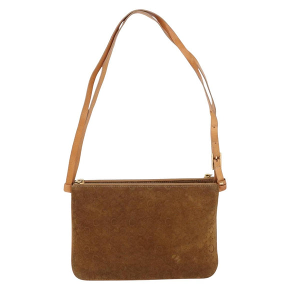 CELINE C Macadam Canvas Shoulder Bag Suede Brown Gold Auth 201247